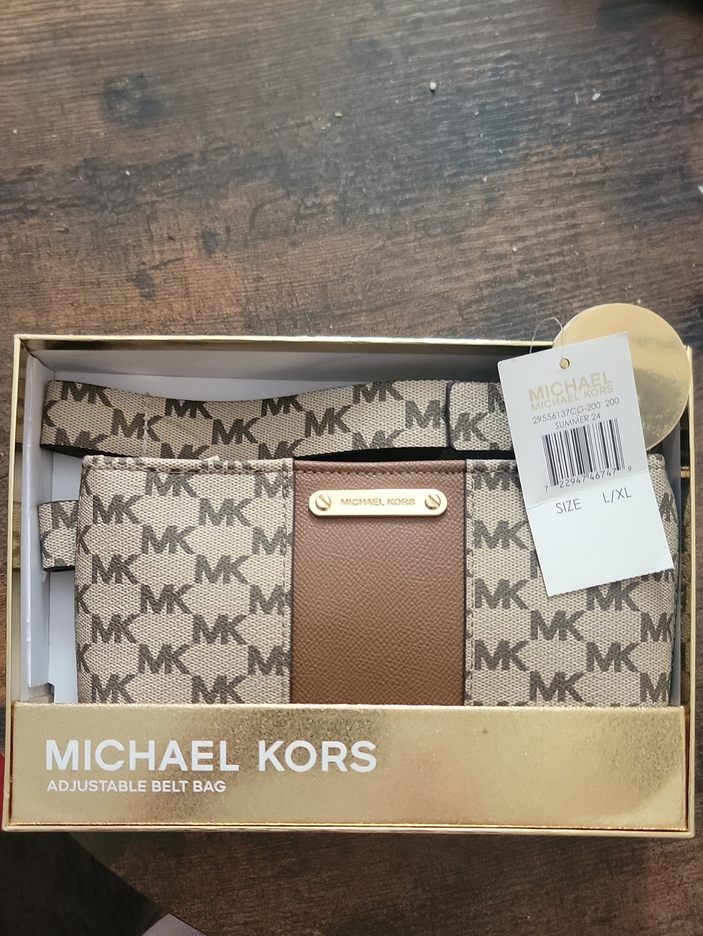 Michael Kors Beige & Brown MK Logo Adjustable Belt Bag
